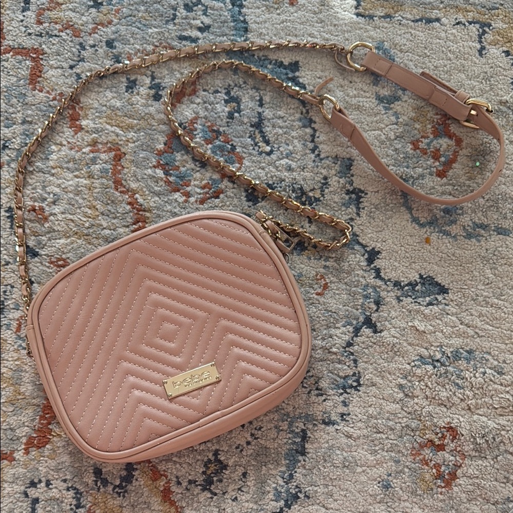 Bebe Pink Quilted Crossbody Bag with Geometric Design